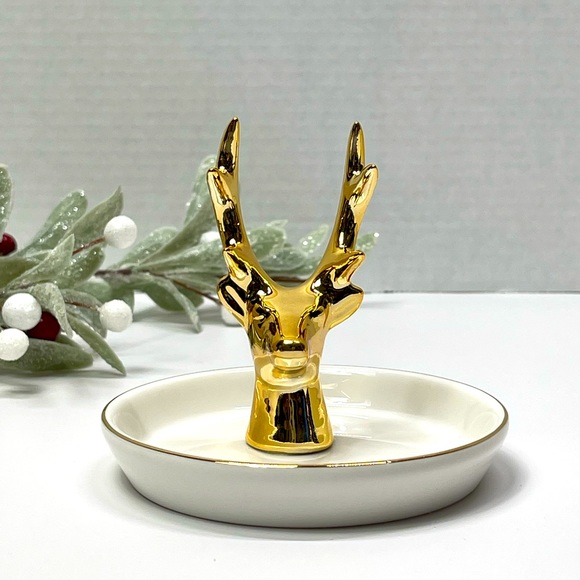 Other - Deer Ring Display Holder Mini Trinket Tray Jewelry Ceramic Dish Pendant Case mom